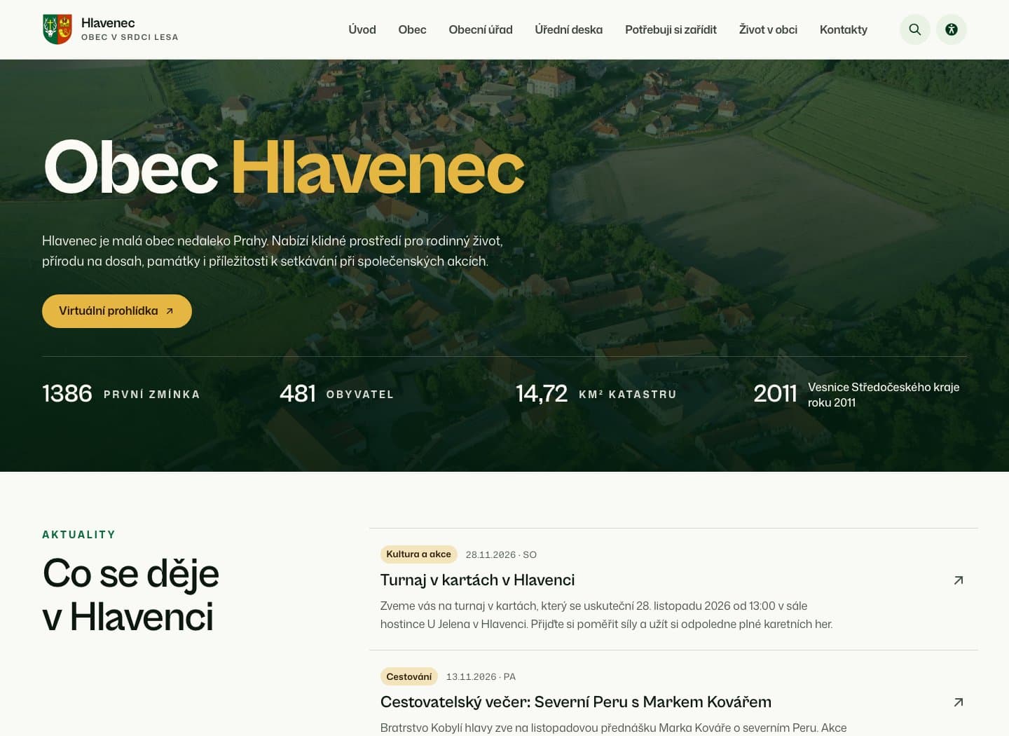Skutečný web obce Hlavenec na počítači