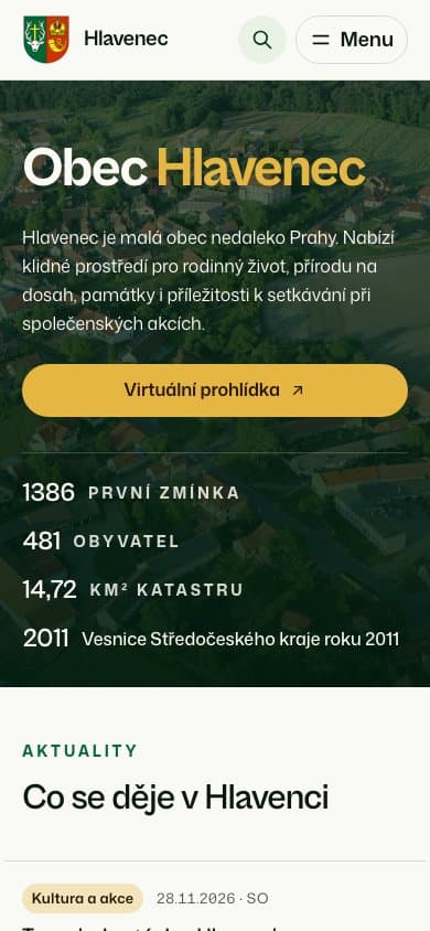 Mobilní zobrazení webu obce Hlavenec